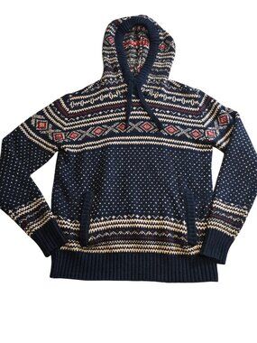 American Eagle Men's Blue Birdseye Fair Isle Hoodie EUC Size: M